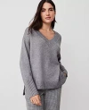 Ann Taylor Oversized V-neck Sweater In Medium Heather Grey