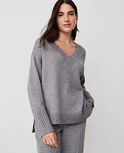 Ann Taylor Oversized V-neck Sweater In Medium Heather Grey