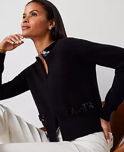 Ann Taylor Paillette Trim Cardigan In Black