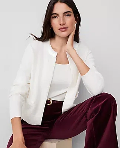 Ann Taylor Paillette Trim Cardigan In Winter White