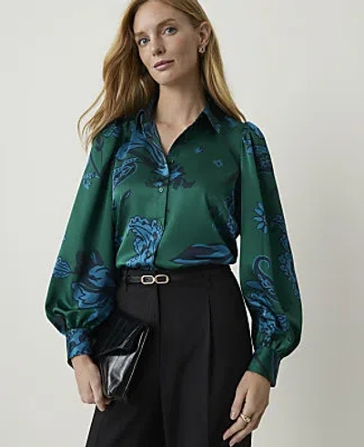 Ann Taylor Paisley Blouson Sleeve Blouse In Night Garden