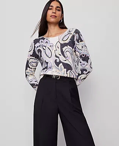 Ann Taylor Paisley Boatneck Sweater In Black