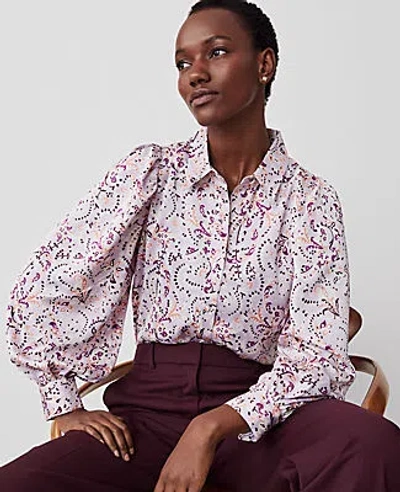 Ann Taylor Paisley Collared Puff Sleeve Shirt In Lilac