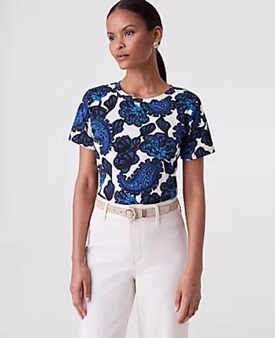 Ann Taylor Paisley Crew Neck Tee In Blue