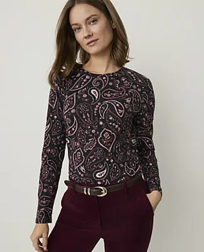 Ann Taylor Paisley Crew Neck Top In Black