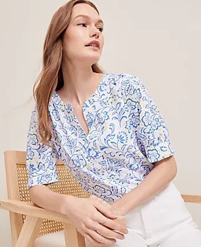 Ann Taylor Paisley Floral Half Sleeve Popover Top In White