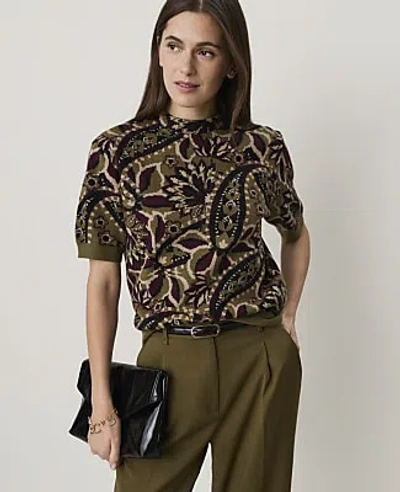 Ann Taylor Paisley Jacquard Sweater Tee In Olive Sprig