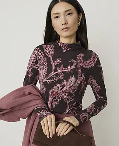 Ann Taylor Paisley Mock Neck Top In French Mocha