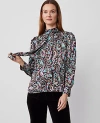 Ann Taylor Paisley Mock Tie Neck Puff Sleeve Top In Black