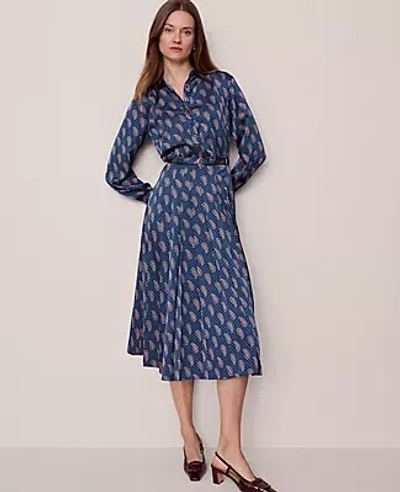 Ann Taylor Paisley Pleated Flare Midi Dress In Blue