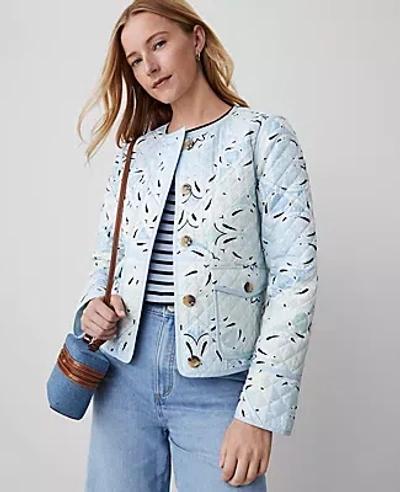 Ann Taylor Paisley Quilted Jacket In Pristine Blue