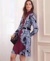Ann Taylor Paisley Ruffle Collar Flare Dress In Burgundy
