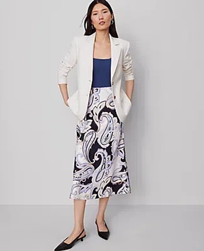 Ann Taylor Paisley Satin Bias Slip Skirt In Black