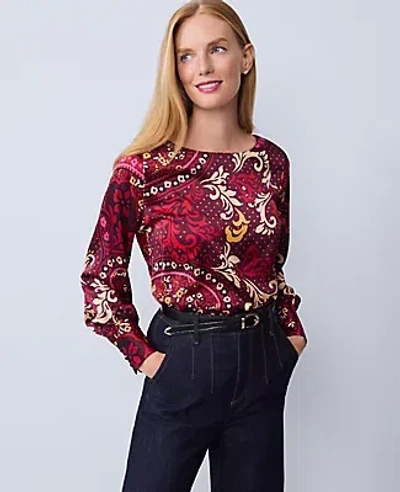 Ann Taylor Paisley Satin Boatneck Popover Top In Multi