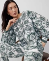 Ann Taylor Paisley Satin Shirred Bubble Top In Dried Cilantro