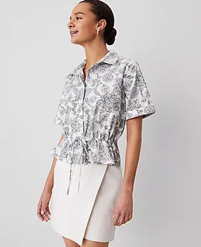 Ann Taylor Paisley Tie Waist Peplum Shirt In Winter White