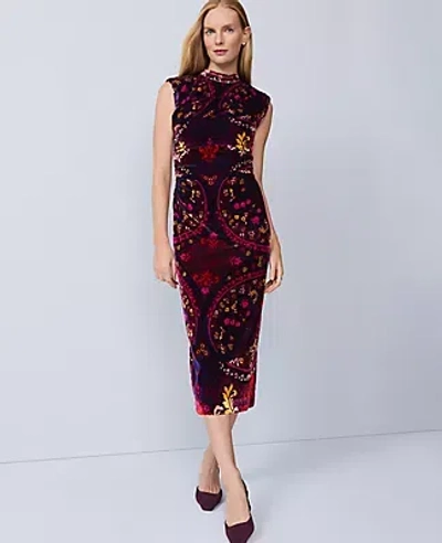 Ann Taylor Paisley Velvet Midi Dress In Purple