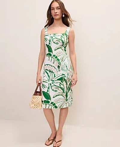 Ann Taylor Palm Tree Print Column Midi Dress