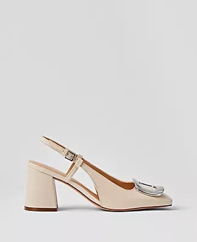 Ann Taylor Patent Block Heel Buckle Slingback Pumps In Pearl Shadow