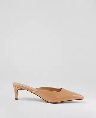 Ann Taylor Patent Kitten Heel Mule Pumps In Sand