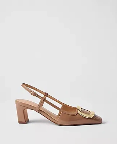 Ann Taylor Patent Leather Buckle Pump In Brown