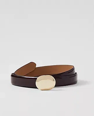 Ann Taylor Patent Leather Oval Buckle Belt In Brown