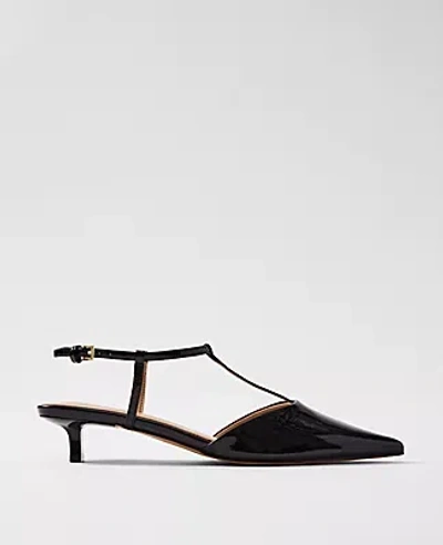 Ann Taylor Patent T-strap Kitten Heel Pumps In Black