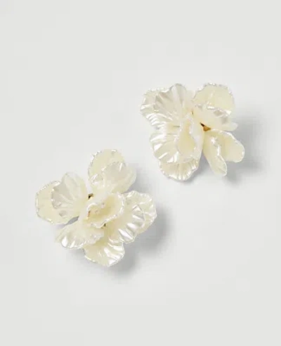 Ann Taylor Pearl Flower Stud Earrings In Goldtone