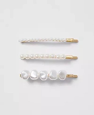 Ann Taylor Pearl Hair Clip Set In White