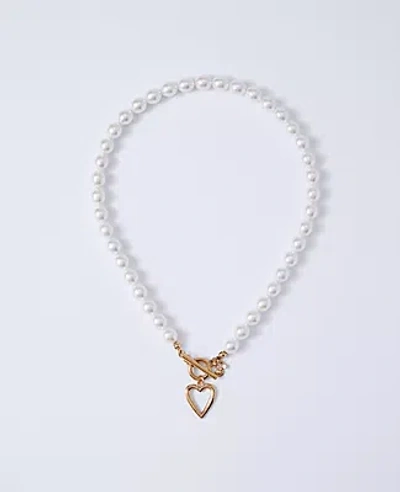 Ann Taylor Pearl Heart Pendant Necklace In White