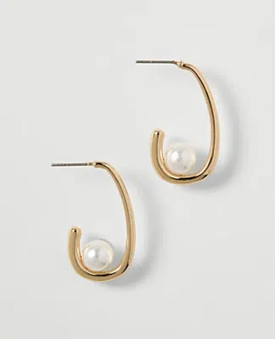 Ann Taylor Pearl Hoop Drop Earrings In Goldtone