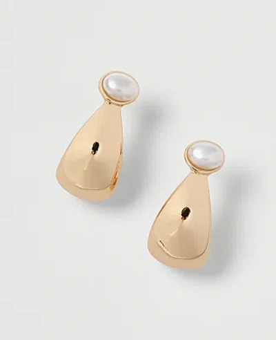 Ann Taylor Pearl Hoop Drop Earrings In Goldtone