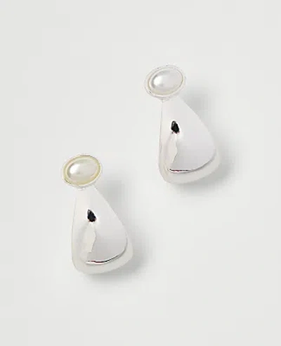 Ann Taylor Pearl Hoop Drop Earrings In Silvertone