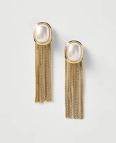 Ann Taylor Pearl Tassel Drop Earrings In Goldtone