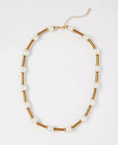 Ann Taylor Pearl Tube Necklace In Gold