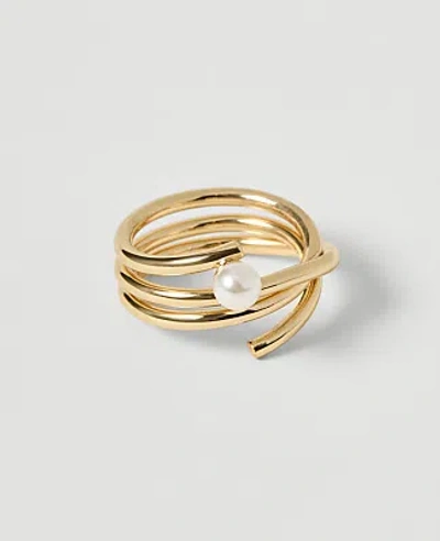 Ann Taylor Pearl Wrap Ring In Goldtone