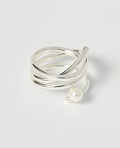 Ann Taylor Pearl Wrap Ring In Silvertone