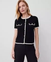 Ann Taylor Pearlized Button Short-sleeve Cardigan In Black/white Combo
