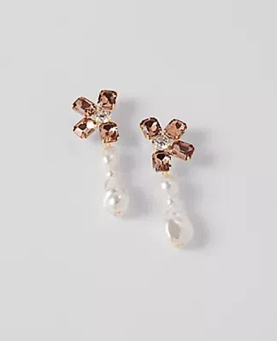 Ann Taylor Pearlized Crystal Flower Drop Earrings In Ivory