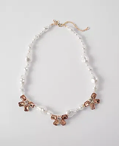 Ann Taylor Pearlized Crystal Flower Statement Necklace In Ivory