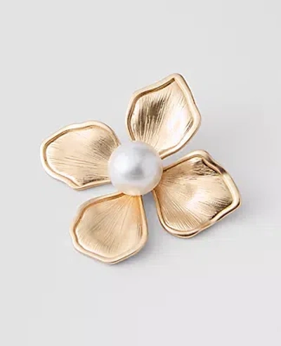 Ann Taylor Pearlized Flower Brooch In Gold