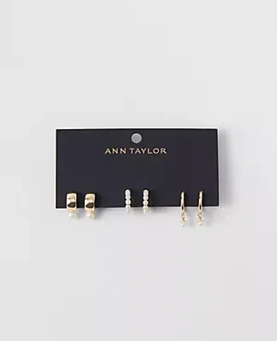 Ann Taylor Pearlized Mini Hoop Earring Set In Gold