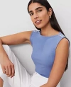 Ann Taylor Pearlized Snap Shoulder Shell Top In Colony Blue