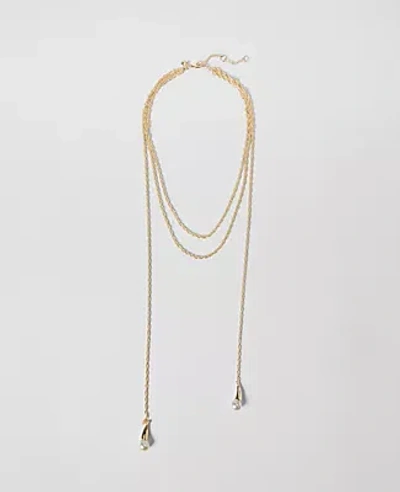 Ann Taylor Pearlized Triple Necklace In Goldtone