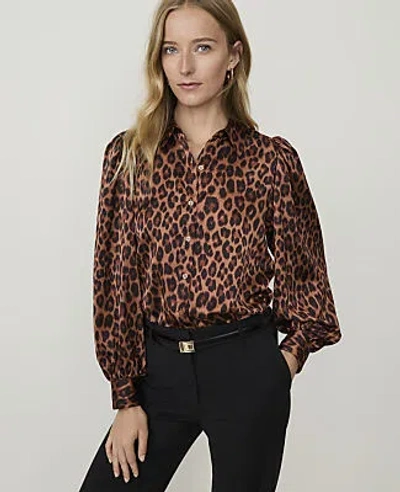 Ann Taylor Petite Animal Print Blouson Sleeve Shirt In Brown