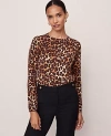 Ann Taylor Petite Animal Print Essential Crew Neck Sweater In Brown