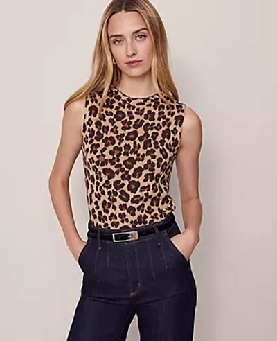 Ann Taylor Petite Animal Print Jacquard Sweater Shell Top In Burgundy