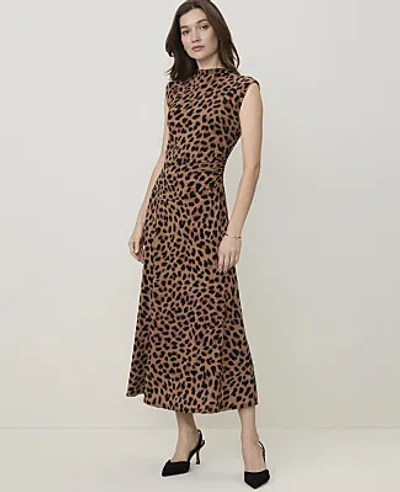 Ann Taylor Petite Animal Print Mock Neck Midi Dress In Cafe Au Lait B