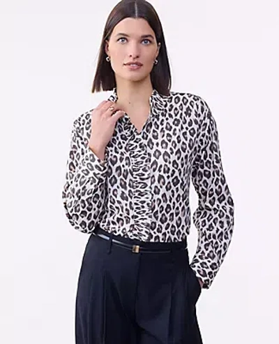Ann Taylor Petite Animal Print Ruffle Shirt