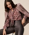 Ann Taylor Petite Animal Print Tie V-neck Popover Top In Multi